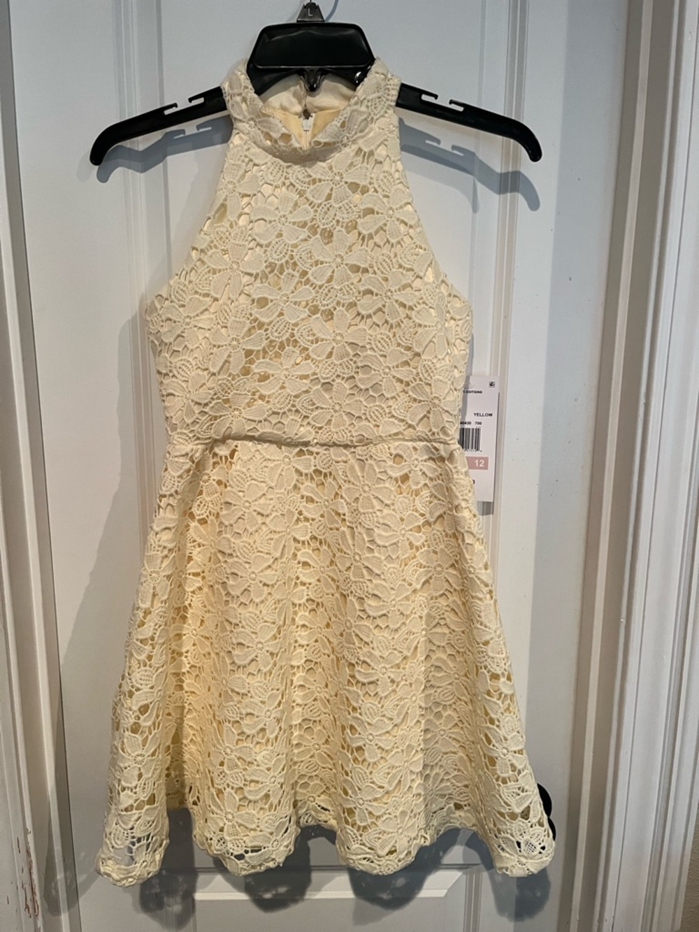 Girls Yellow Lace Halter Dress